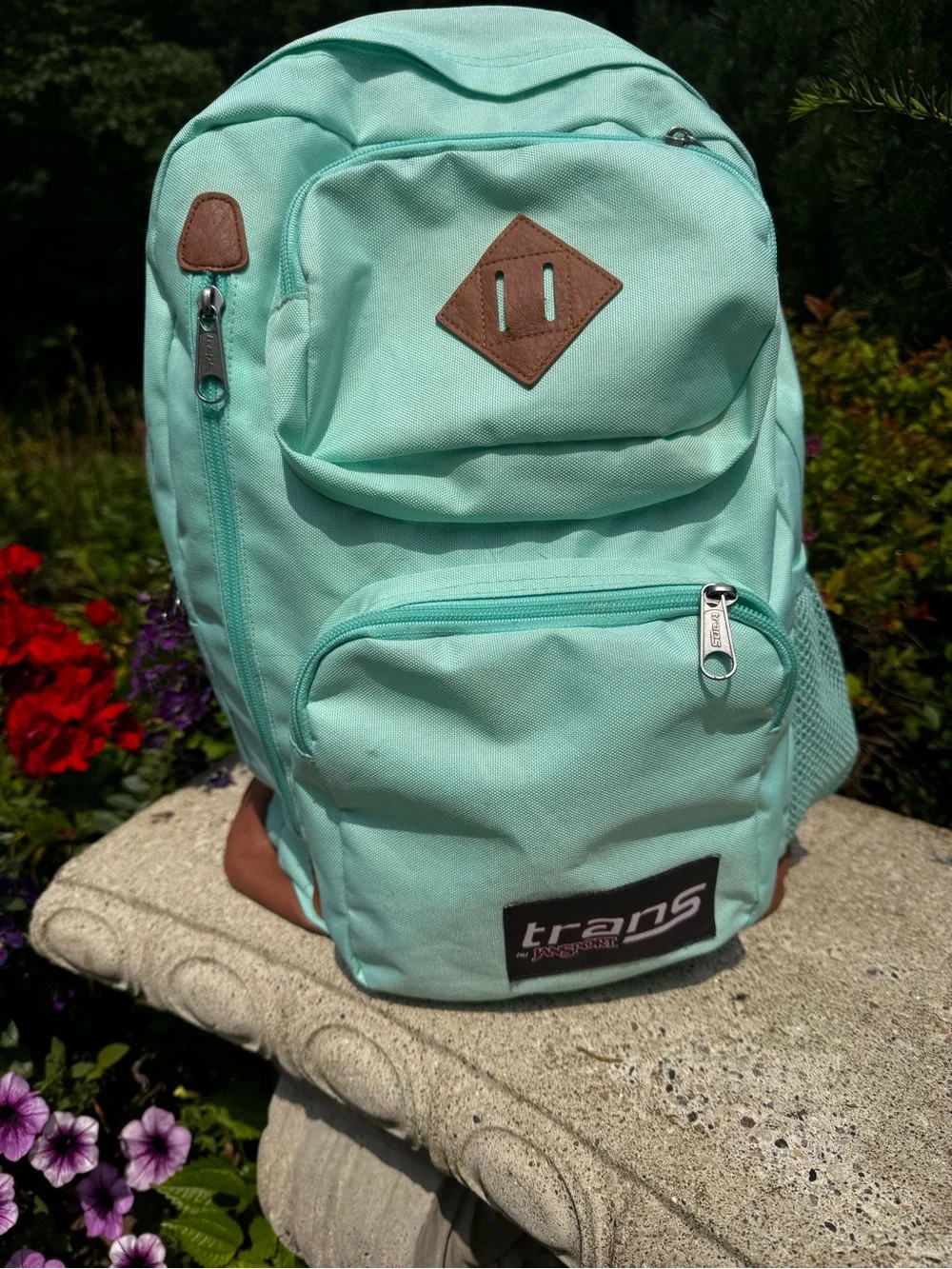 Jansport Mint Green Backpack with Leather/Suede Bottom